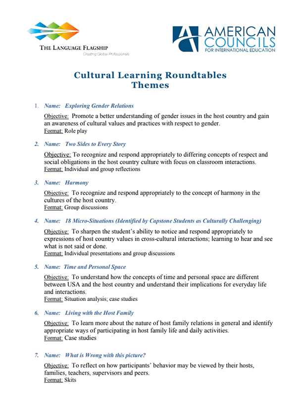 Cultural Roundtable List of Themes